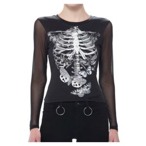 NWOT Social Collision Skeleton Moth Foil Mesh Shirt